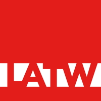 White abstract text "IATW" on a bright red background.