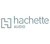 Hachette Audio logo with stylized text and square design.