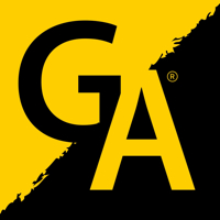 Logo with stylized yellow letters "GA" on a black background with a torn edge design.