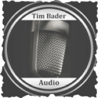 Badge design featuring a microphone with the name "Tim Bader" and the word "Audio".