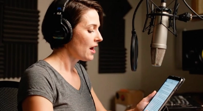 woman recording a voice over