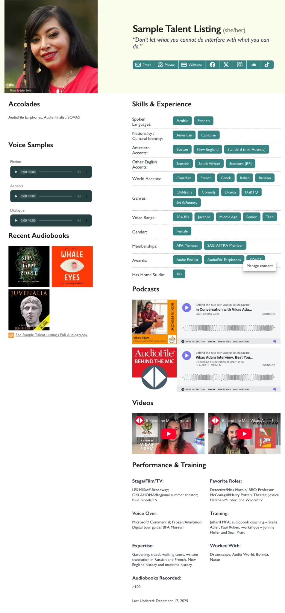 a sample narrator profile